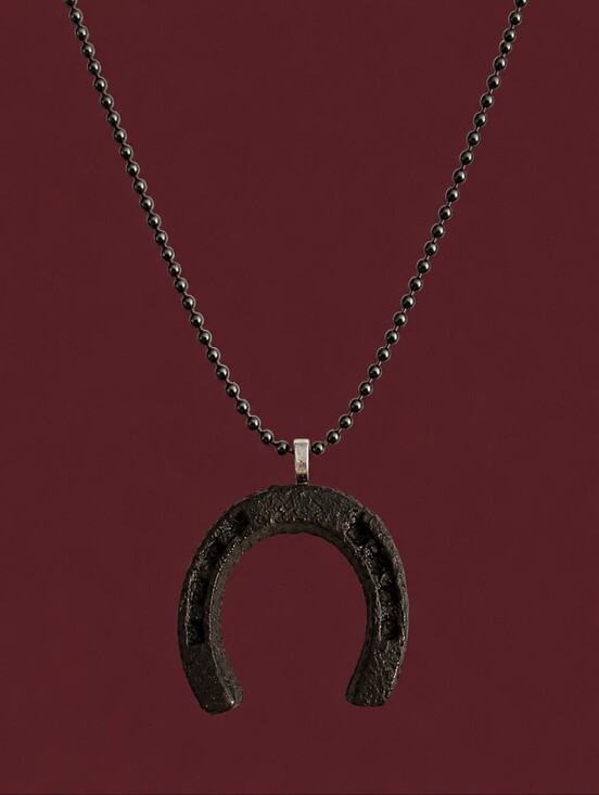 Handmade Jewelry - HANDMADE Unisex Rustic Pewter Horseshoe Gunmetal Ball Beaded Chain Necklace